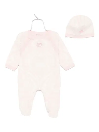 Etro Zebra-print Button-fastening Babygrow Set (set-of-two) In Pink