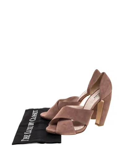 Pre-owned Miu Miu 115mm Crossover-strap Suede Sandals In Pink
