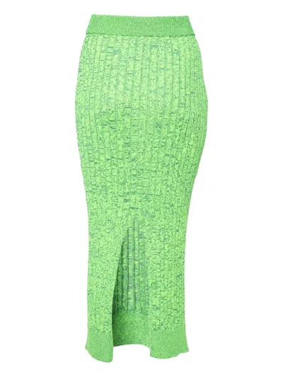 Pre-owned Maison Margiela Ribbed-knit Skirt In Green