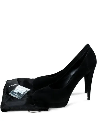 Pre-owned Saint Laurent 135mm Suede Platform Pumps In Black
