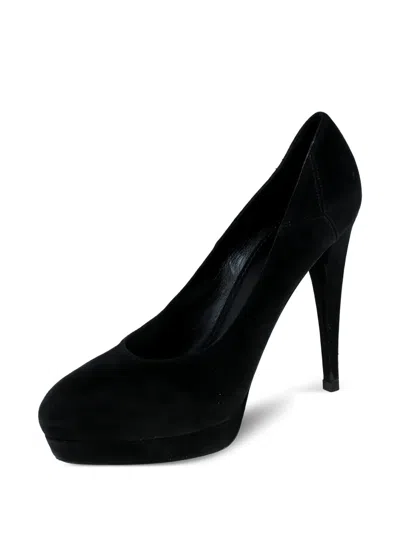 Pre-owned Saint Laurent 135mm Suede Platform Pumps In Black
