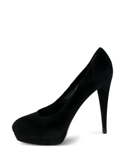 Pre-owned Saint Laurent 135mm Suede Platform Pumps In Black