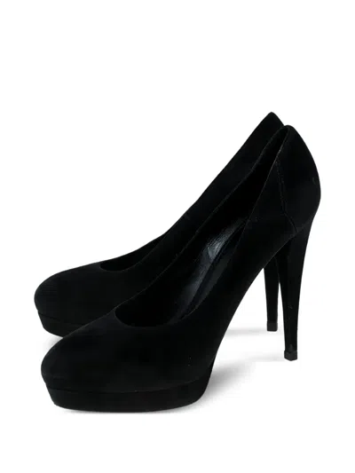 Pre-owned Saint Laurent 135mm Suede Platform Pumps In Black