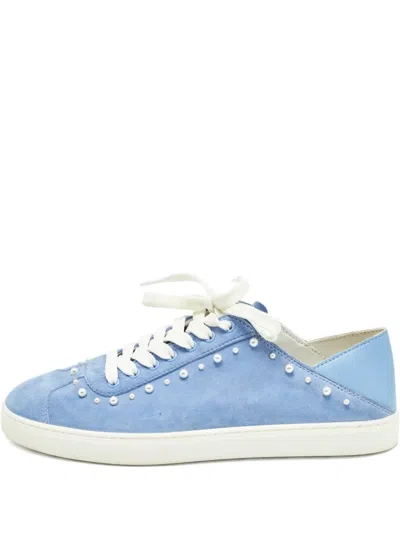 Pre-owned Stuart Weitzman Leather Lace-up Sneakers In Blue