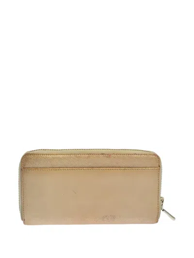 Pre-owned Dkny Vintage  Metallic Leather Zip Wallet In Neutral