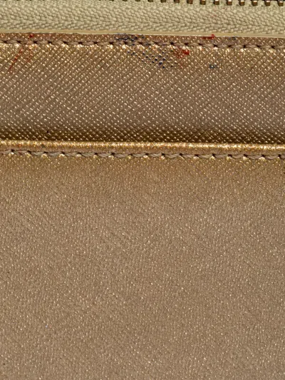 Pre-owned Dkny Vintage  Metallic Leather Zip Wallet In Neutral