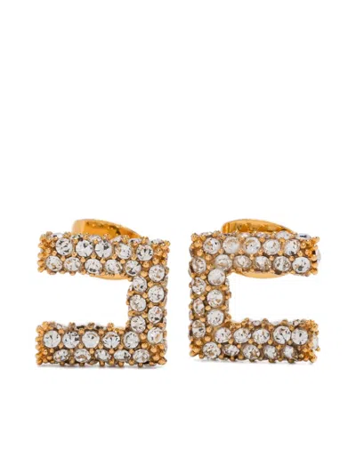 Elisabetta Franchi Square-frame Crystal-embellishment Earrings In Gold