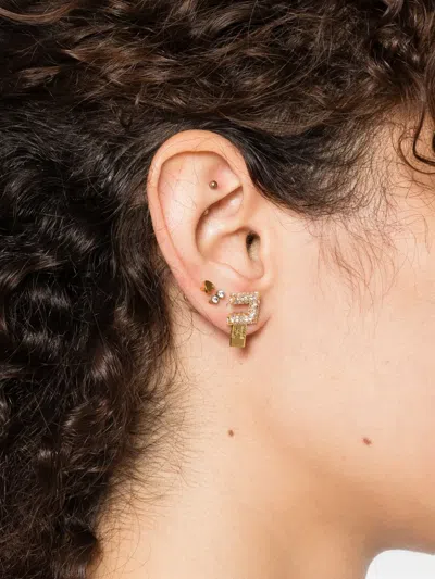 Elisabetta Franchi Square-frame Crystal-embellishment Earrings In Gold