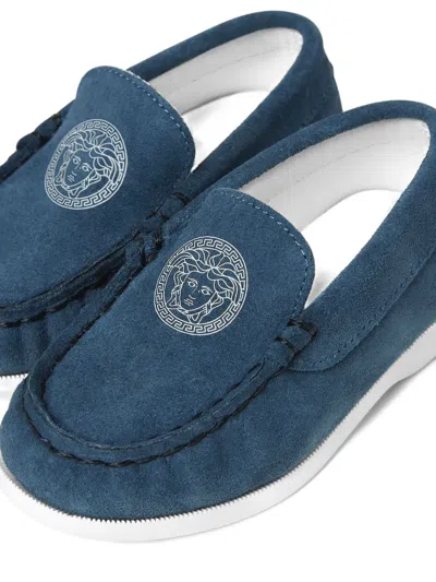 Versace Medusa-motif Loafers In Blue