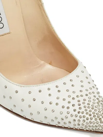 Pre-owned Jimmy Choo 110mm Romy Stud-embellished Leather Pumps In White