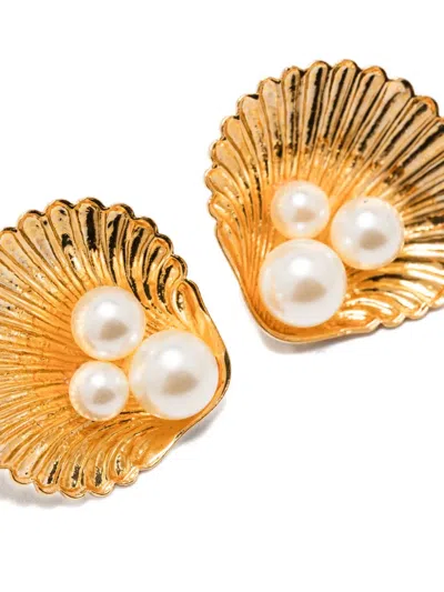 Jennifer Behr Gold  White Earrings In Gold