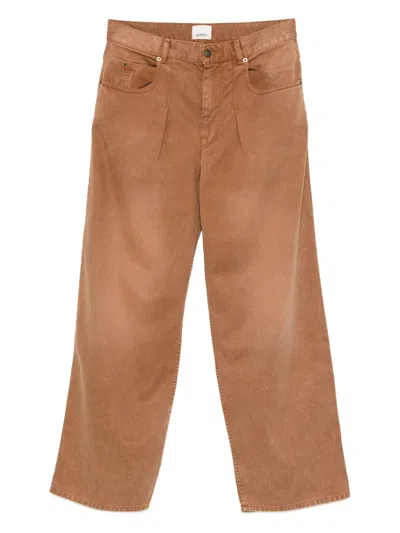 Isabel Marant Pleat Cotton Straight-leg Jeans In Brown