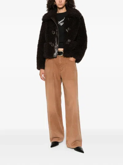 Isabel Marant Pleat Cotton Straight-leg Jeans In Brown