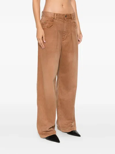 Isabel Marant Pleat Cotton Straight-leg Jeans In Brown
