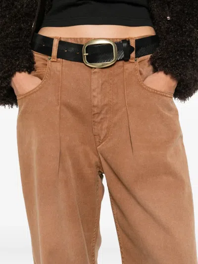 Isabel Marant Pleat Cotton Straight-leg Jeans In Brown