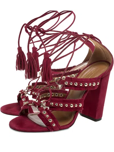 Pre-owned Aquazzura  105mm Tassel Studded Sandals In Red