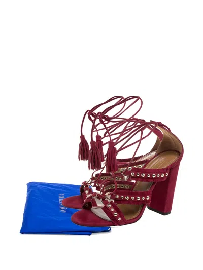 Pre-owned Aquazzura  105mm Tassel Studded Sandals In Red