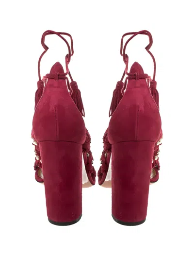 Pre-owned Aquazzura  105mm Tassel Studded Sandals In Red