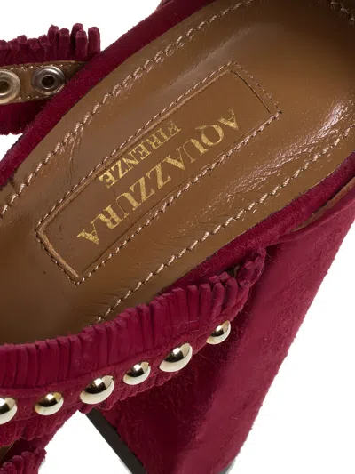 Pre-owned Aquazzura  105mm Tassel Studded Sandals In Red