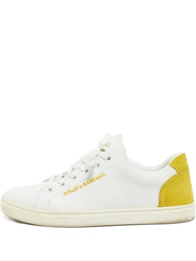 Pre-owned Dolce & Gabbana Suede Leather Sneakers In White