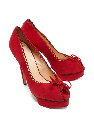 Pre-owned Charlotte Olympia 110mm Leather Heeled Pumps In Red