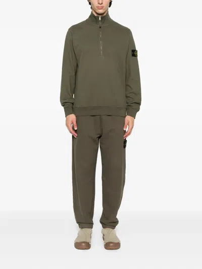 Stone Island 6100028 Half-zip Patch-logo Sweater In Green