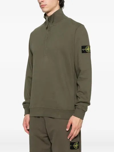 Stone Island 6100028 Half-zip Patch-logo Sweater In Green