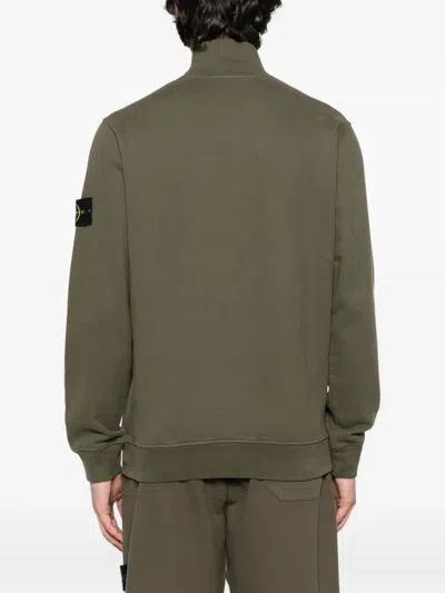 Stone Island 6100028 Half-zip Patch-logo Sweater In Green