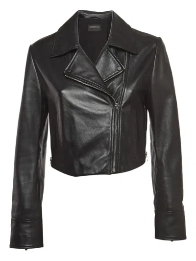 Pre-owned Sportmax Leather Cropped Jacket In Black