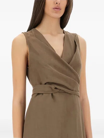 Brunello Cucinelli Wrap Effect Linen Dress In Brown