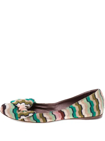 Pre-owned Missoni Bow-detail Wave-pattern Ballet Flats In Neutral