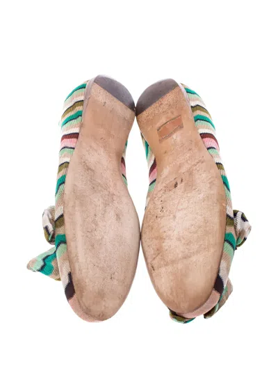 Pre-owned Missoni Bow-detail Wave-pattern Ballet Flats In Neutral