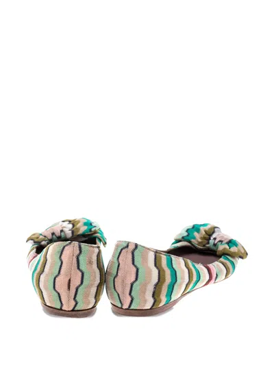 Pre-owned Missoni Bow-detail Wave-pattern Ballet Flats In Neutral