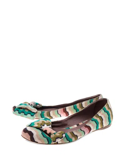 Pre-owned Missoni Bow-detail Wave-pattern Ballet Flats In Neutral