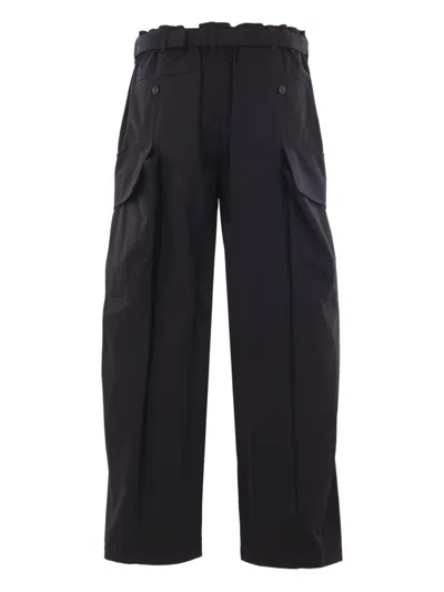 Sacai Twill Wide-leg Trousers In Black