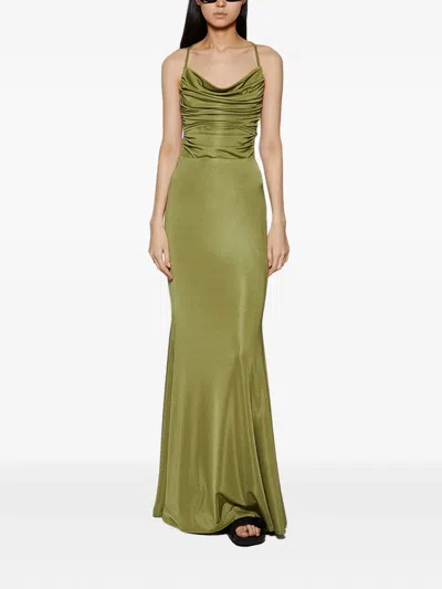 La Semaine Ruched Cross-back Swimsuit In Green