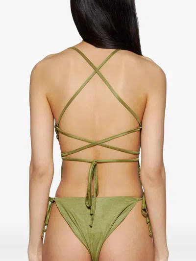 La Semaine Ruched Cross-back Swimsuit In Green