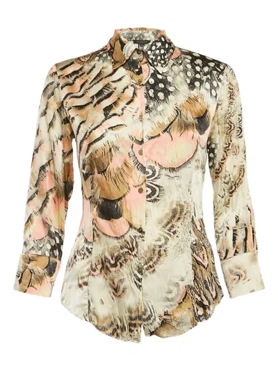 Pre-owned Roberto Cavalli  Mix-print Silk Top In Neutral