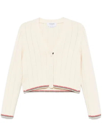 Thom Browne Ribbed Wool Cardigan In White