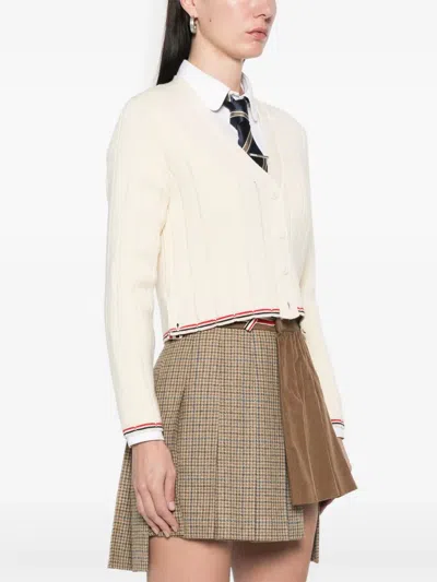 Thom Browne Ribbed Wool Cardigan In White