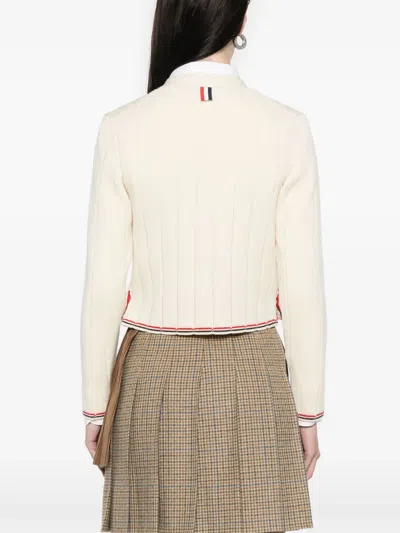 Thom Browne Ribbed Wool Cardigan In White