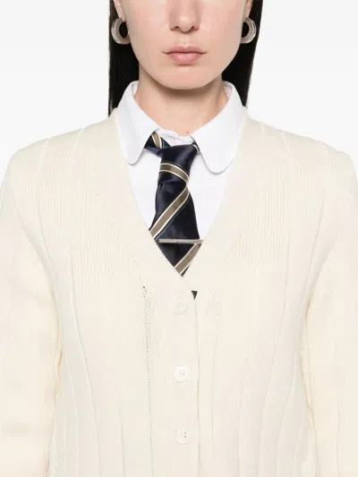 Thom Browne Ribbed Wool Cardigan In White