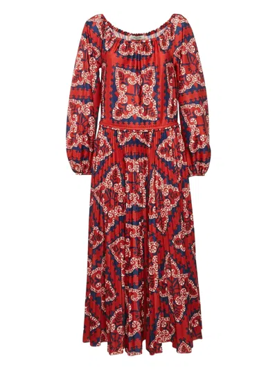 Pre-owned Valentino Patterned Pleated Midi Dress