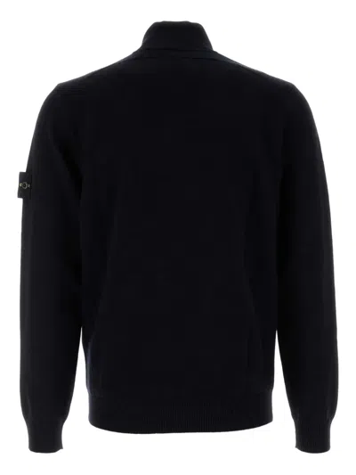 Stone Island High Collar Pullover With Buttoned Placket And Logo Patch