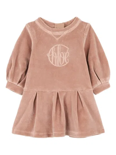 Chloé Logo-embroidered Dress In Brown
