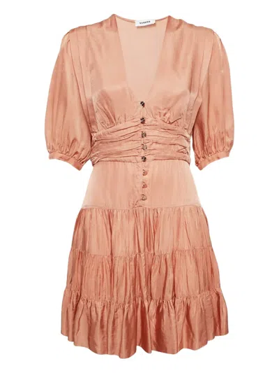Pre-owned Sandro  Puff-sleeved Tiered Dress In Orange