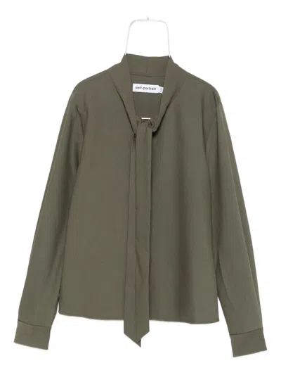Self-portrait Bow-neck Long-sleeve Blouse In Green