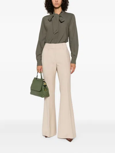 Self-portrait Bow-neck Long-sleeve Blouse In Green