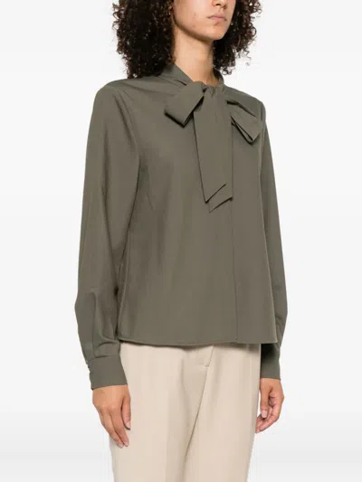 Self-portrait Bow-neck Long-sleeve Blouse In Green
