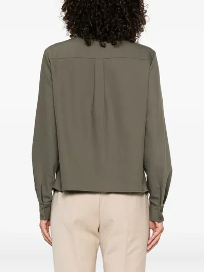 Self-portrait Bow-neck Long-sleeve Blouse In Green